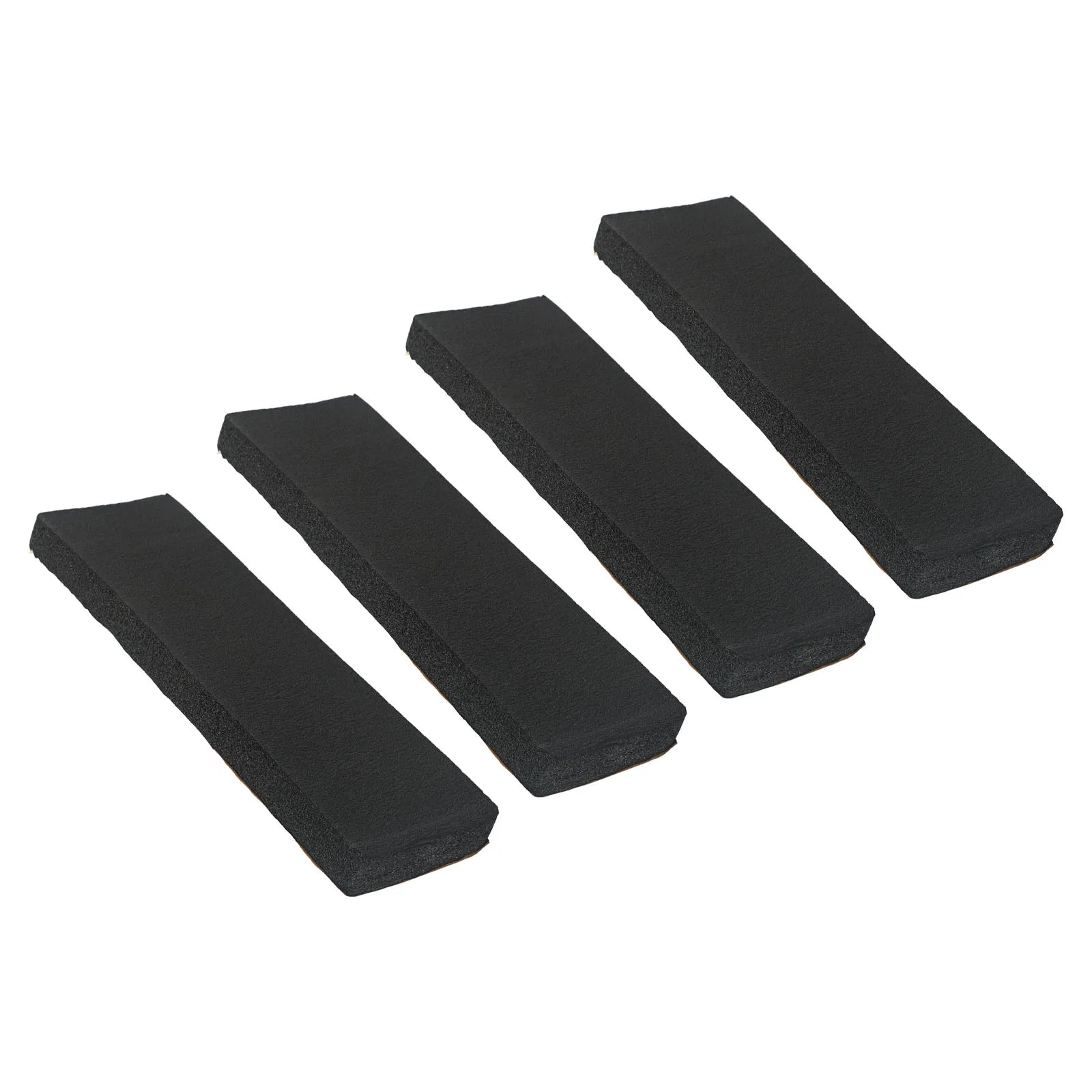 4 black foam garage bumper pads at an angle showing self-adhesive backing strips