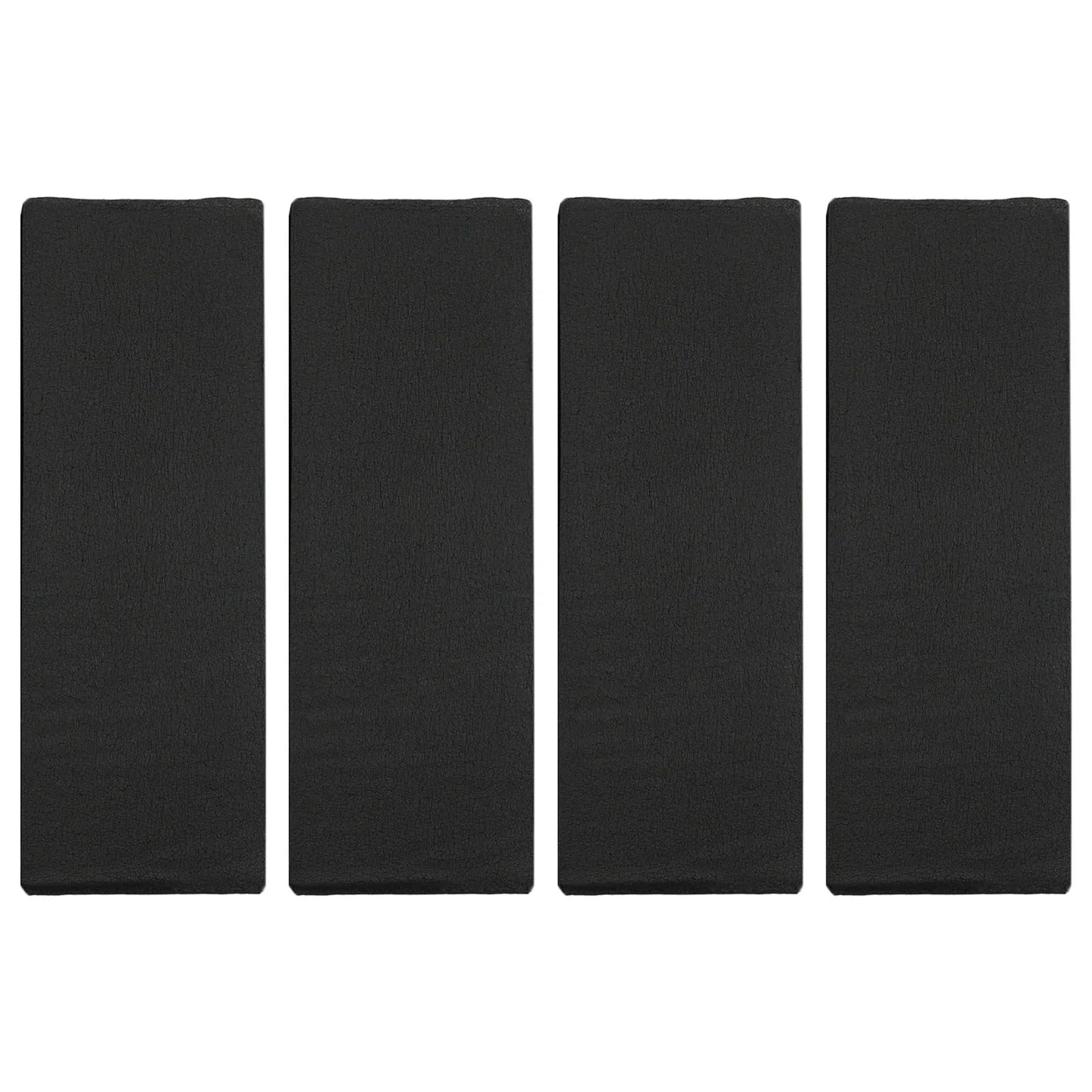 4 black foam garage wall bumper pads standing upright showing front surface texture