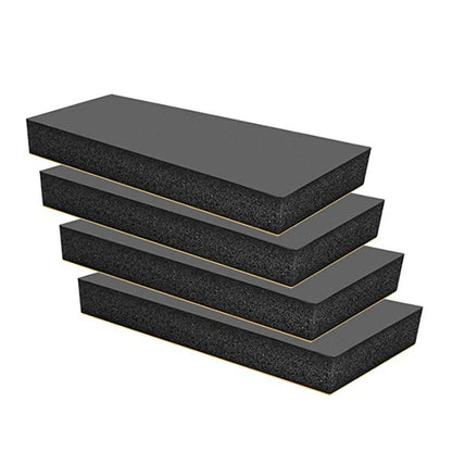 4 black foam garage wall bumper pads stacked showing smooth protective top surface