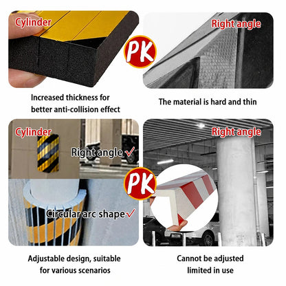 Garage foam bumper guard cylinder versus right angle shape comparison showing adjustable design and thickness