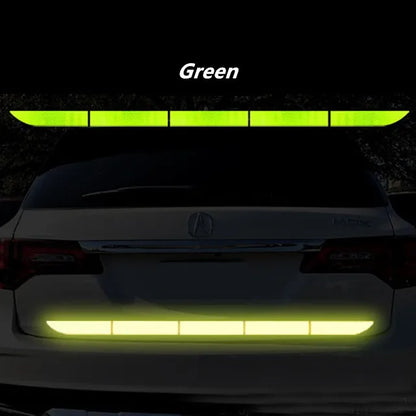 Green reflective rear bumper strip for enhanced nighttime car visibility and safety