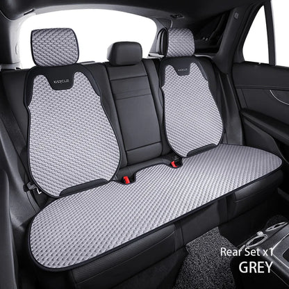 Grey ice silk car rear seat cover set with headrests and bench cushion for backseat protection and comfort