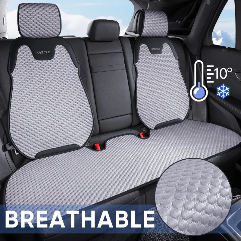 Grey ice silk rear seat cover with breathable mesh texture for summer cooling and backseat comfort