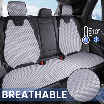 Grey ice silk rear seat cover with breathable mesh texture for summer cooling and backseat comfort