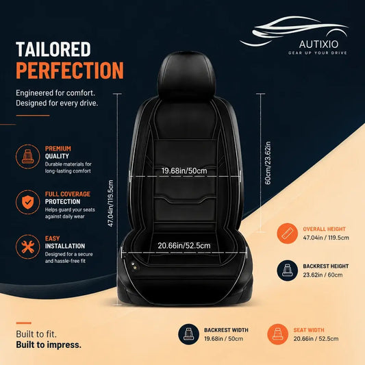 Heated car seat cushion 12V dimensions chart showing 119.5cm height, 50cm backrest width and 52.5cm seat width