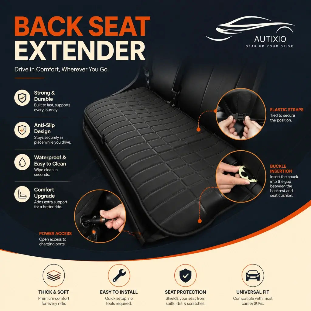 Heated rear seat cover with elastic straps and buckle installation – anti-slip waterproof full bench design