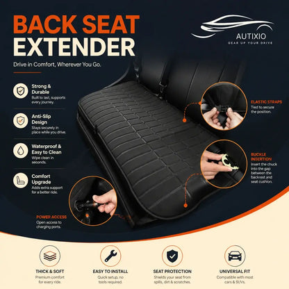 Heated rear seat cover with elastic straps and buckle installation – anti-slip waterproof full bench design