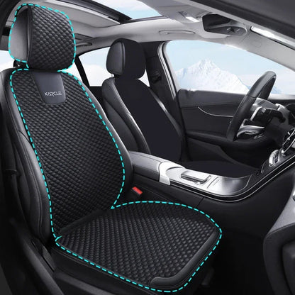 White ice silk car seat cover one front seat set with headrest cover dashed outline fit guide