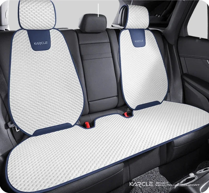 Black ice silk car seat covers fitted on rear backrests and bench seat with headrests
