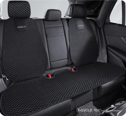 Black ice silk car seat covers rear set with two backrests and bench mat viewed from side angle