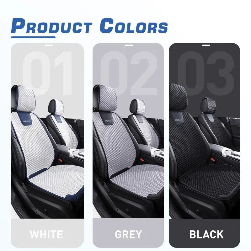 Ice silk car seat covers available in three colours: white, grey and black front seat variants
