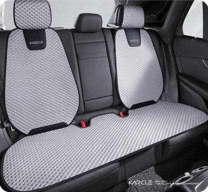 Grey ice silk car seat covers rear set with two backrest covers and bench mat installed in car