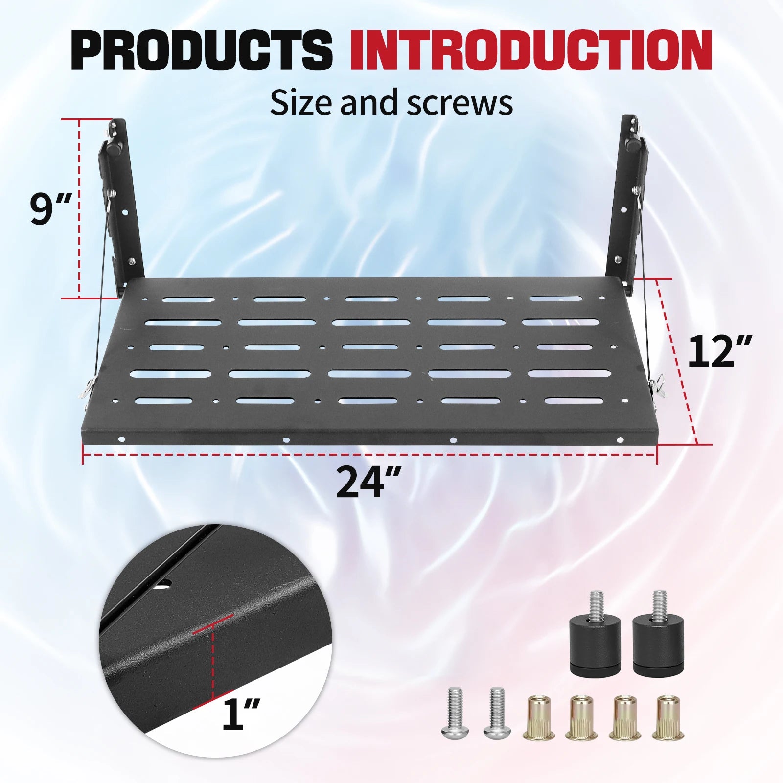 Unfolded tailgate cargo tray shelf mounted on Jeep Wrangler JK tailgate