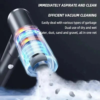 Close-up of vacuum canister showing RGB blue light dust collection system