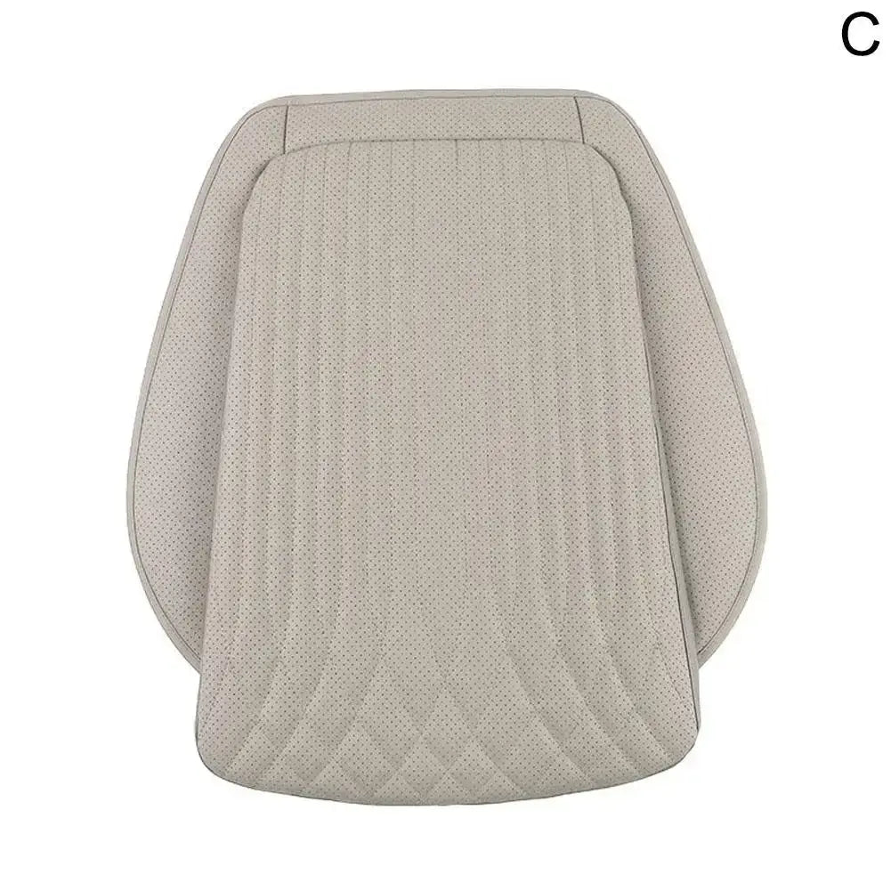 Beige perforated leather car seat height cushion front row top-down view on white background