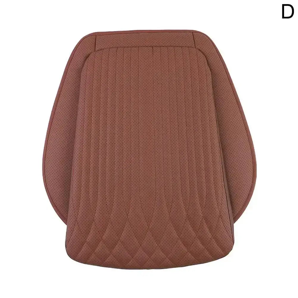 Orange perforated leather car seat height cushion front row top-down view on white background