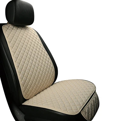 Linen car seat cover beige color single front seat angle close-up