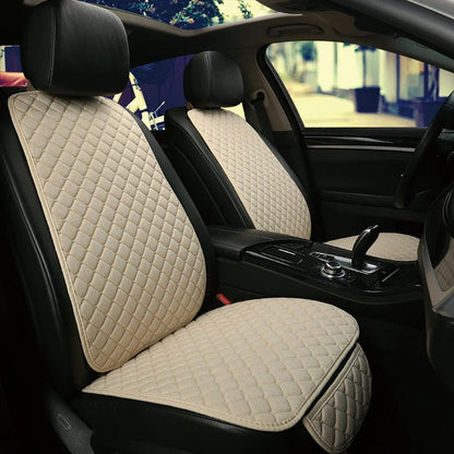 Linen car seat cover beige cream color installed on front seats