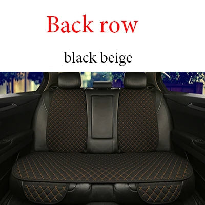 Linen car seat cover black with beige stitching rear bench cover installed