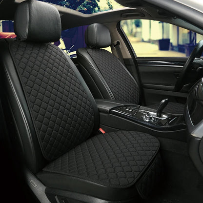 Linen car seat cover black installed on car front seats clean product view