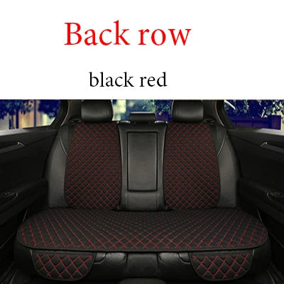 Linen car seat cover black with red stitching rear bench cover installed