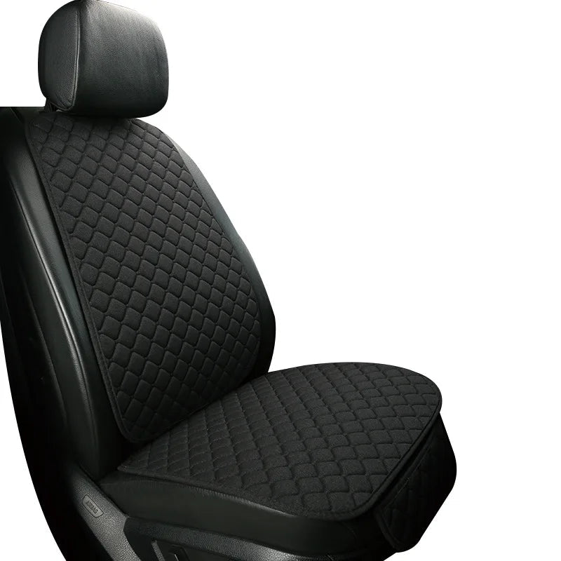Linen car seat cover black single front seat side angle view