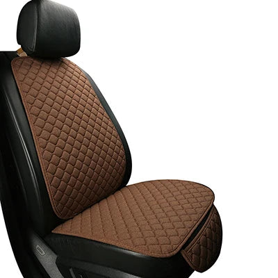 Linen car seat cover coffee brown single front seat angle close-up