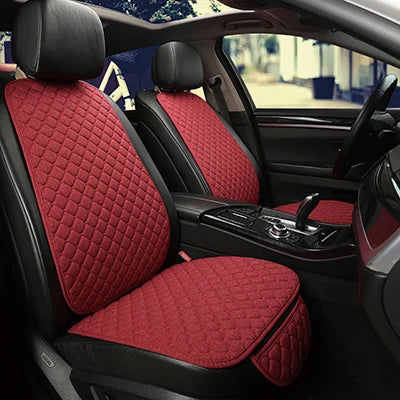 Linen car seat cover red wine front seat pair installed in car interior