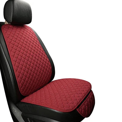 Linen car seat cover red wine color single front seat angle close-up