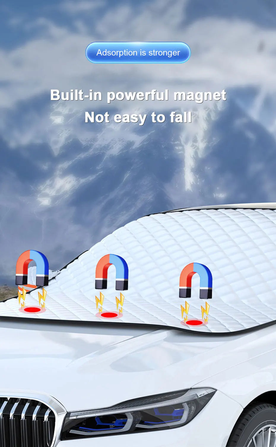 Durable magnetic windshield snow cover