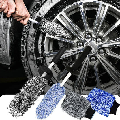 Microfiber wheel brush cleaning soapy alloy rim with brush and mitt variant thumbnails below