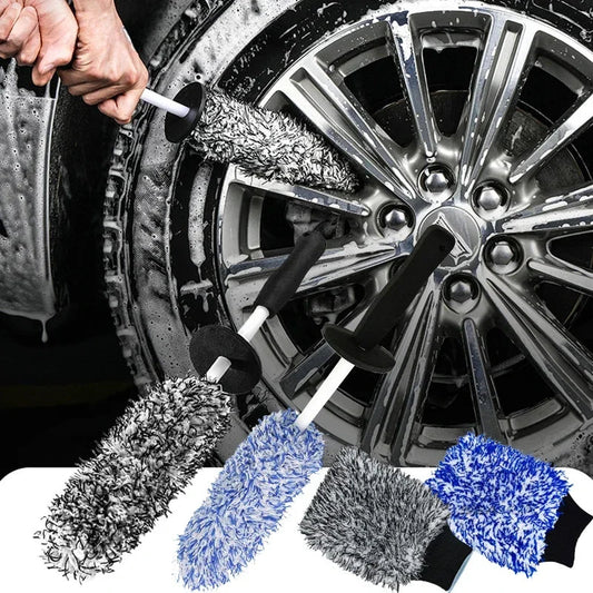 Microfiber wheel brush cleaning soapy alloy rim with brush and mitt variant thumbnails below