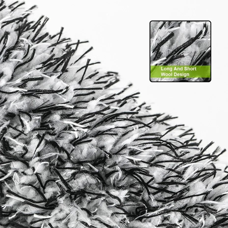 Close-up of wheel brush head showing long and short mixed wool fiber design for deep cleaning