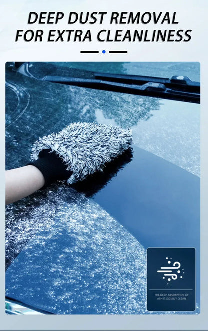 Wash mitt removing deep dust from car windscreen and bonnet with deep dust absorption feature