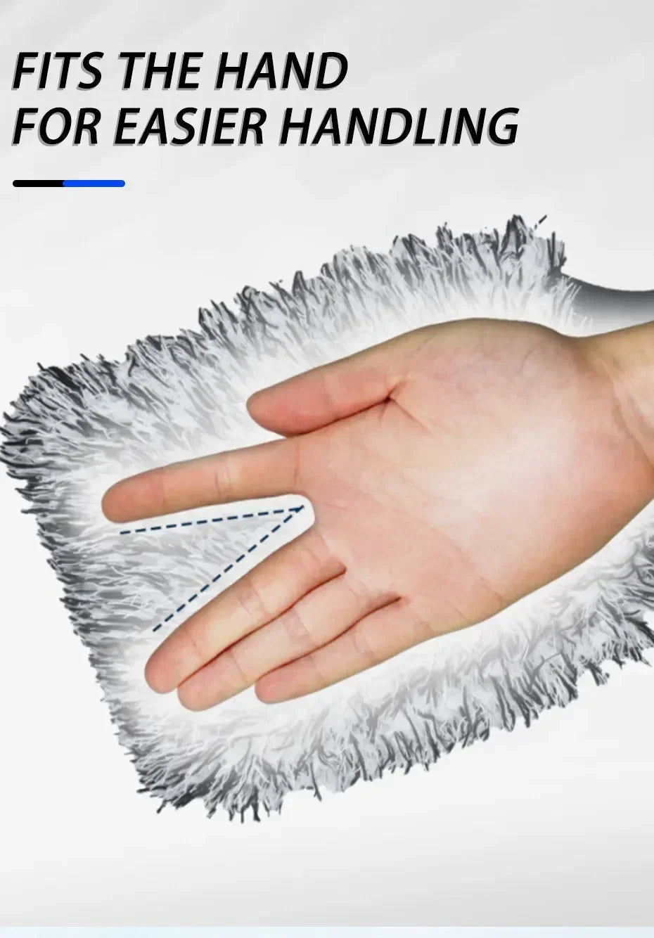 Wash mitt shown around open hand illustrating full hand coverage and ergonomic fit