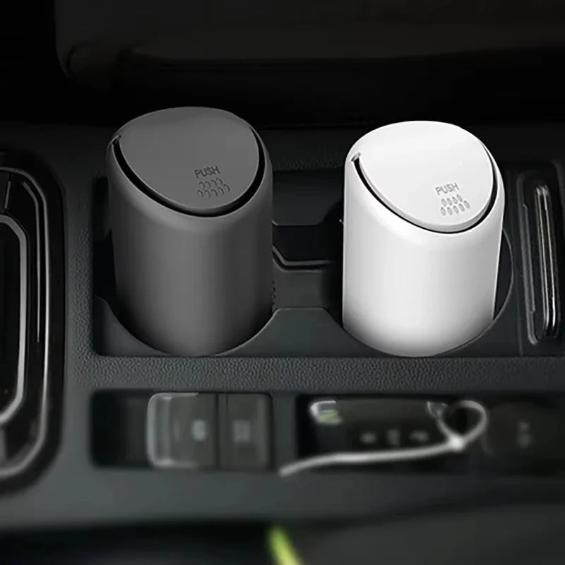 Black silicone mini car trash can with cup holder garbage bin