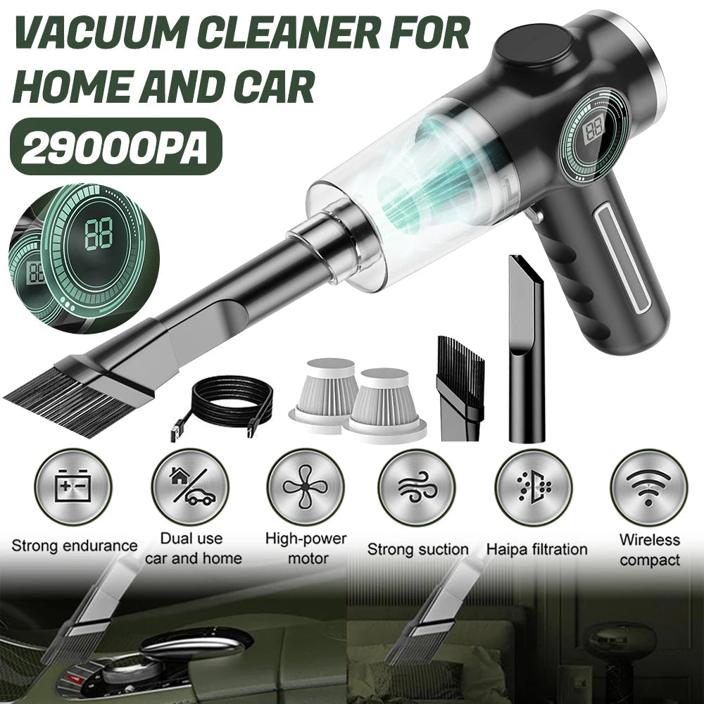 29000Pa mini wireless vacuum cleaner in black – powerful handheld 120W suction