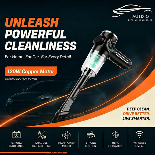Cordless handheld car vacuum with 120W copper motor and LCD battery display