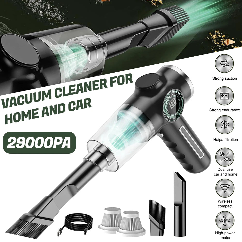 Complete vacuum kit including nozzles, filters, and USB charging cable