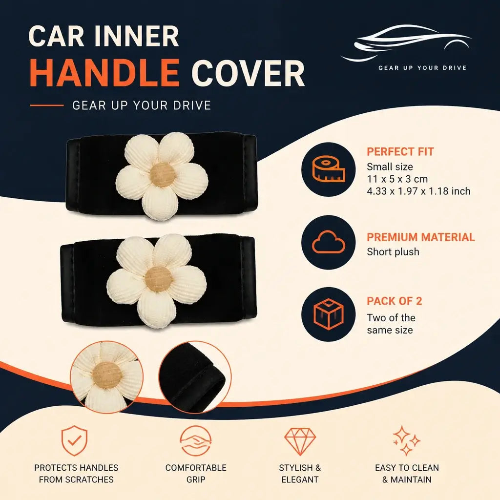 Car inner handle cover flower pattern pair dimensions 11x5x3cm short plush material