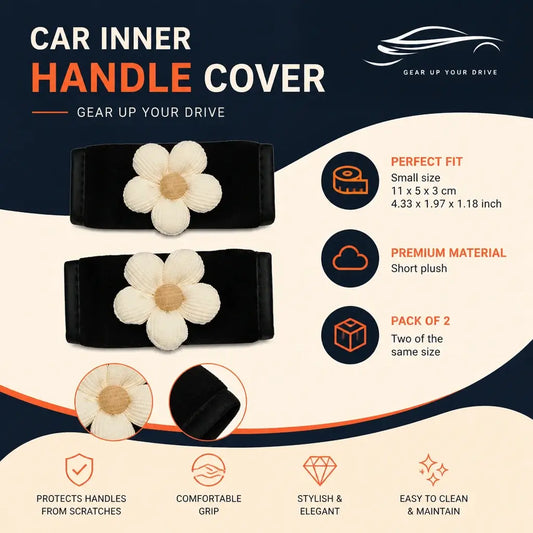 Car inner handle cover flower pattern pair dimensions 11x5x3cm short plush material