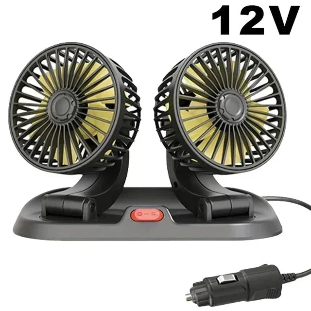 2 heads portable car fan 12V cigarette lighter