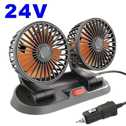 2 heads portable car fan 24V cigarette lighter