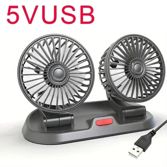 2 heads portable car fan USB 5V power