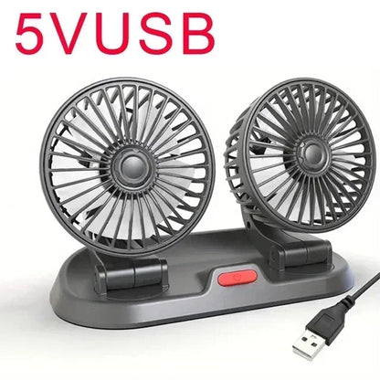 2 heads portable car fan USB 5V power
