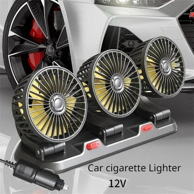 3 heads portable car fan 12V cigarette lighter