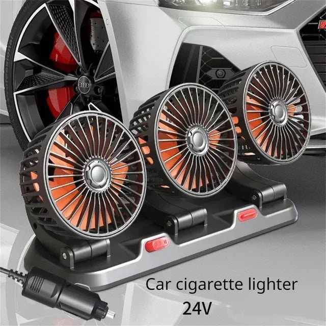 3 heads portable car fan 24V cigarette lighter