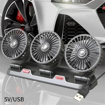 3 heads portable car fan USB 5V power