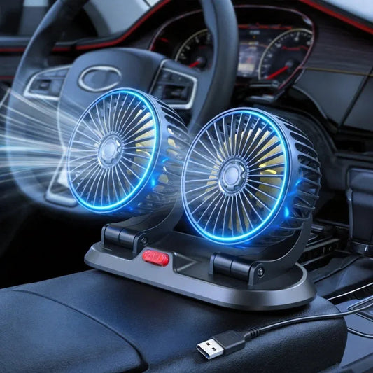 Portable car fan USB 12V 24V multi-head dashboard