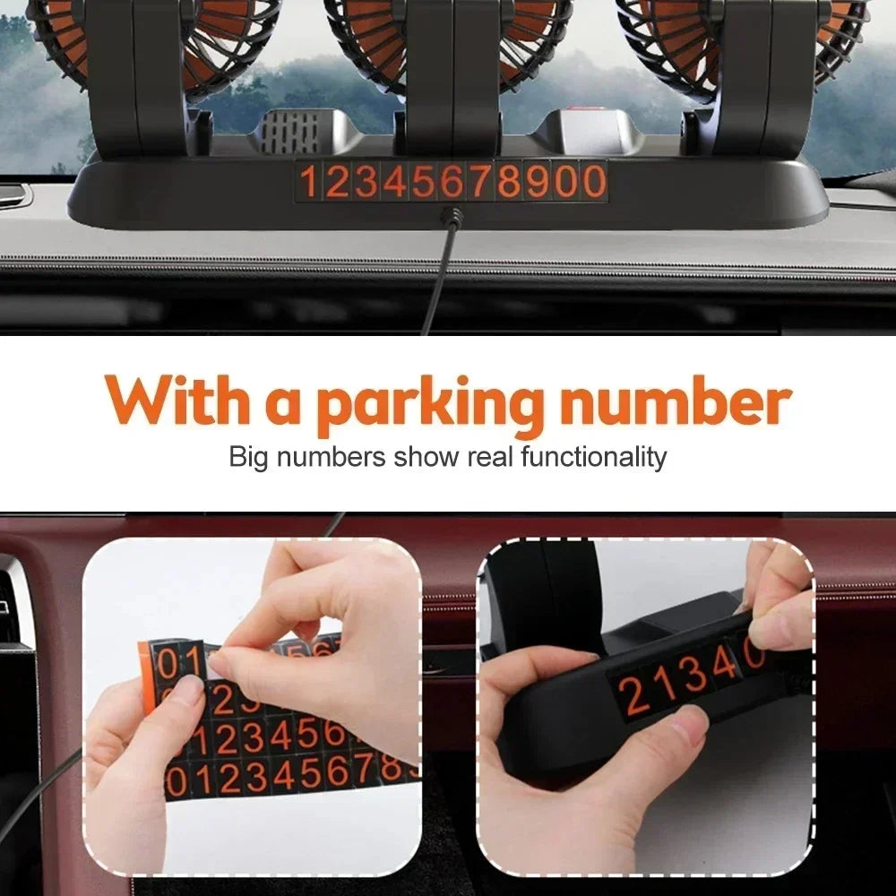 Triple head portable car fan setup
